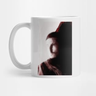 Portrait, digital collage, special processing. Bright side, survival guy. Man between light and darkness. Red. Mug